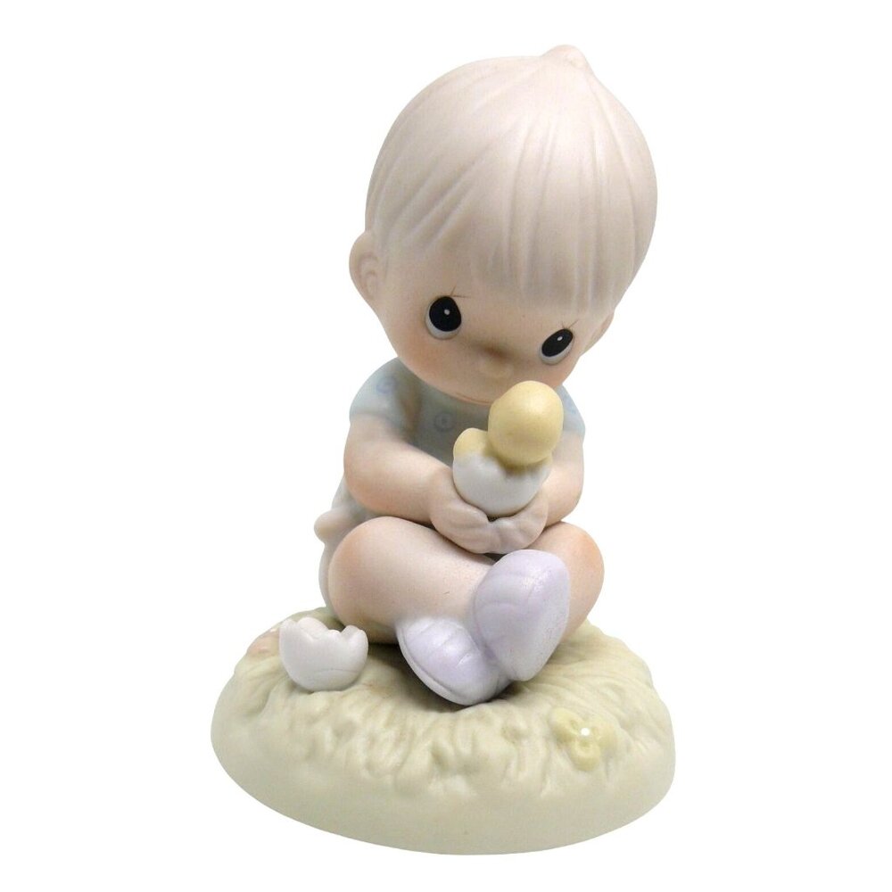 Precious Moments "I Believe in Miracles" Enesco 1996 Baby Boy Holding Chick Vtg